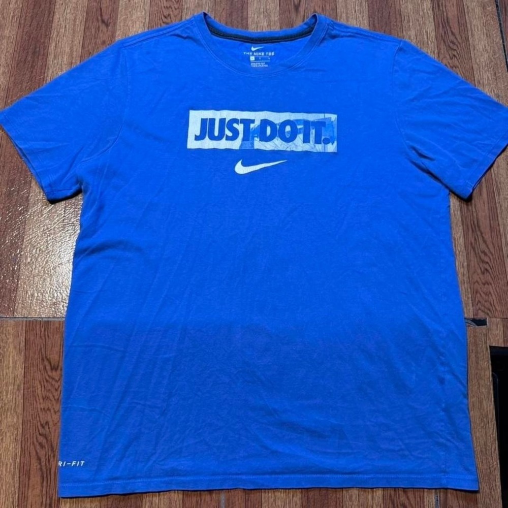 Nike Blue Center Swoosh Retro Tech Sportswear Running Train Shirt Fits Medium